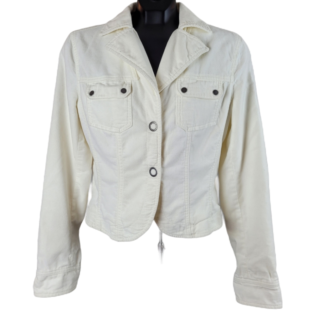MEXX Jacket White Cropped Snap Closure Size 10